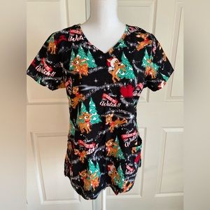 Rudolph the Red Nosed Reindeer Christmas Scrub Top